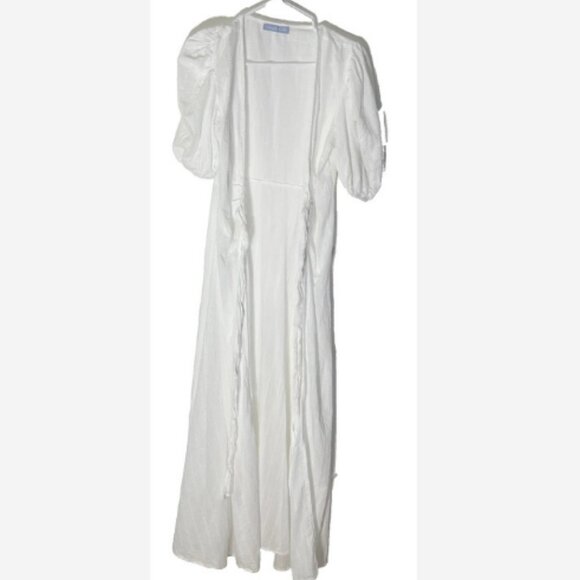 Antonio Melani Eyelet Dress Swim Cover-Up White Maxi Front Knot 1 Size Puffy Slv - Picture 4 of 5